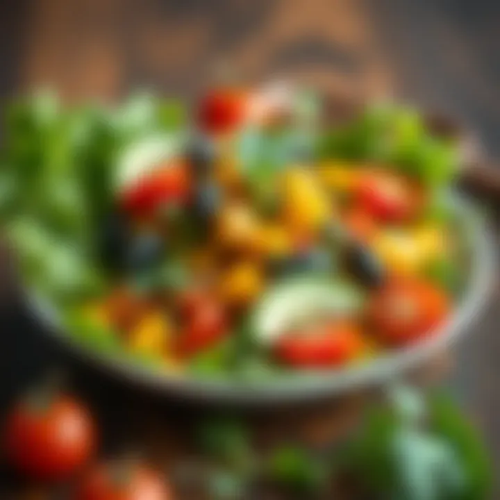 Artfully arranged spring vegetable salad with herbs