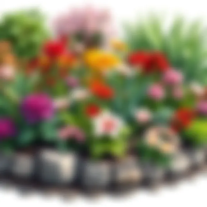 Artfully Designed Flower Bed A beautifully arranged flower bed with various blooming plants.