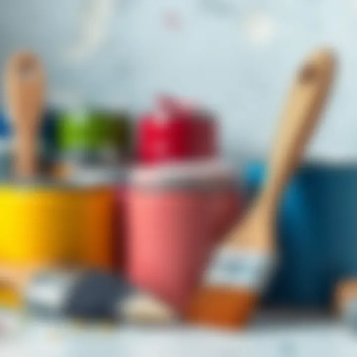 Close-up of high-quality paint cans and brushes ready for use