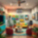 Cozy indoor game room design with colorful decor