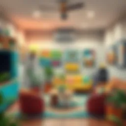 Cozy indoor game room design with colorful decor