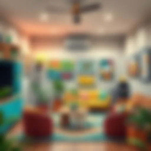 Cozy indoor game room design with colorful decor