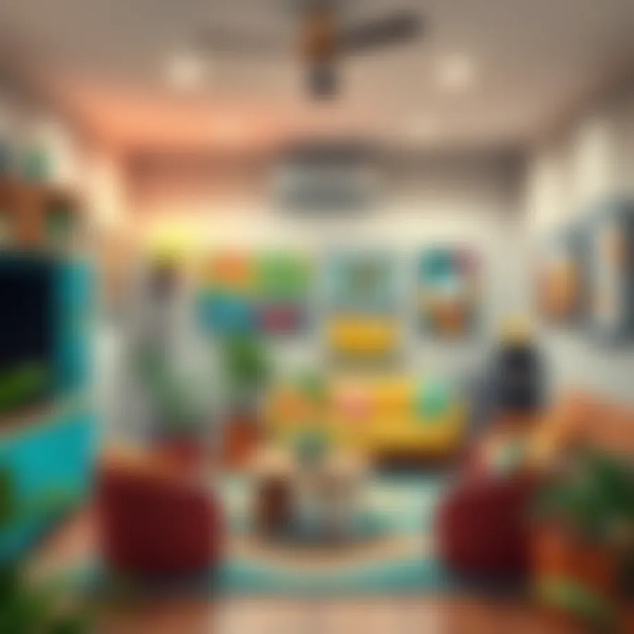 Cozy indoor game room design with colorful decor