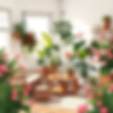 A serene living space adorned with flowering plants