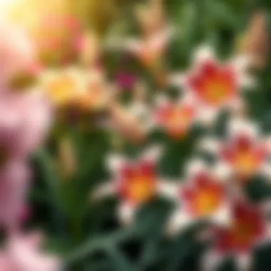 Garden Scene with Lilies A serene garden scene featuring blooming lilies surrounded by lush greenery.