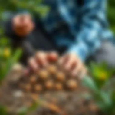 Examining Pine Soil for Optimal Growth A gardener examining the texture of pine soil for plant health.