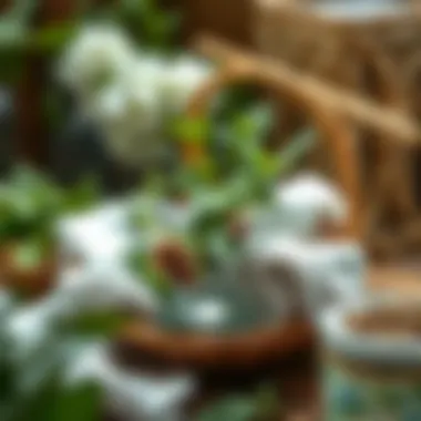 Aromatic Herbs for Fresh Towels A basket of aromatic herbs for freshening towels