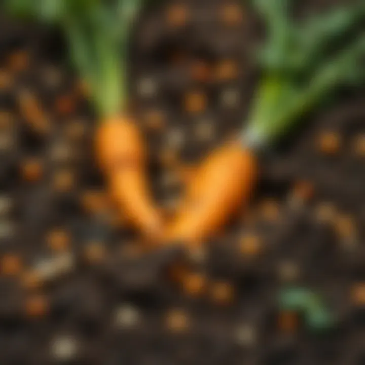 Carrot Seeds in Soil Vibrant carrot seeds spread across the gardening soil