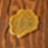 Close-up of dried glue stain on a wooden surface