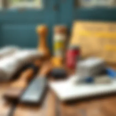 Essential Tools and Materials for Door Painting Tools and materials for door painting laid out ready for use.