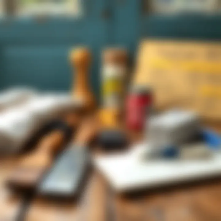 Essential Tools and Materials for Door Painting Tools and materials for door painting laid out ready for use.