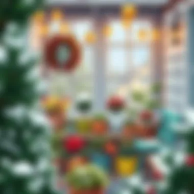 Charming Winter Balcony Decor An aesthetically pleasing winter balcony adorned with colorful potted plants