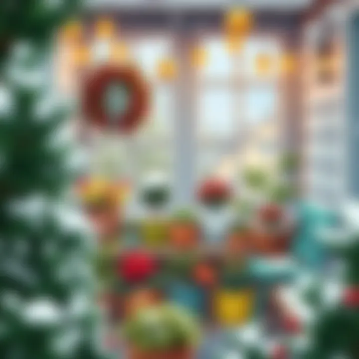 Charming Winter Balcony Decor An aesthetically pleasing winter balcony adorned with colorful potted plants