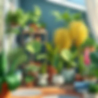 A Cozy Indoor Winter Garden An indoor winter garden showcasing diverse potted plants in a cozy setting