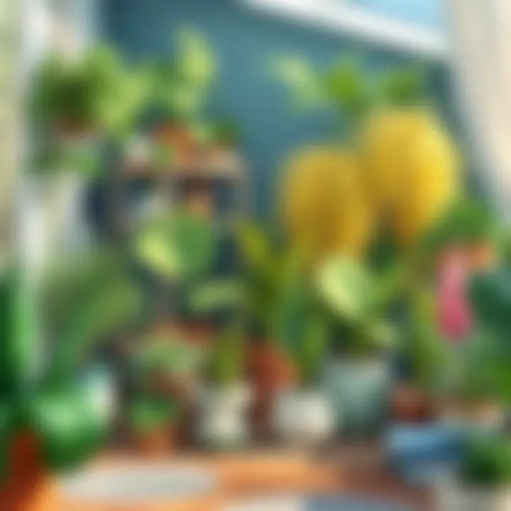 A Cozy Indoor Winter Garden An indoor winter garden showcasing diverse potted plants in a cozy setting