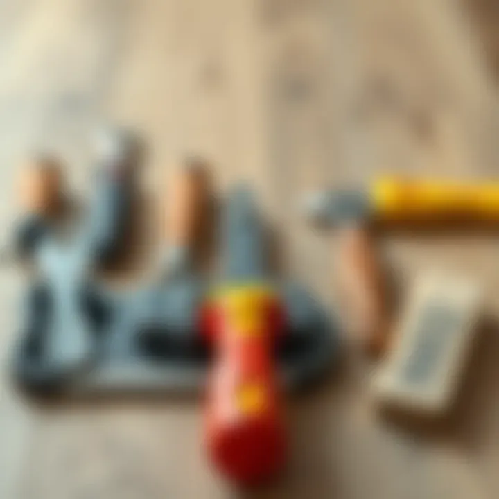 Essential tools for laminate flooring installation arranged neatly