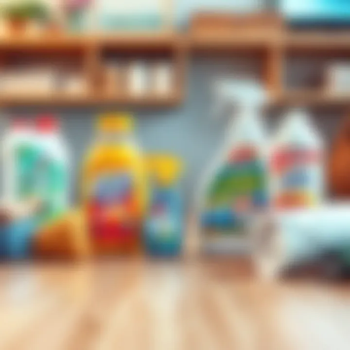 Maintenance tips for laminate flooring illustrated with care products