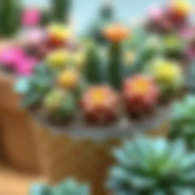 An arrangement of various Lithops species in a decorative pot.