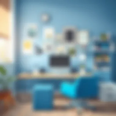 Inspirational workspace with blue accents