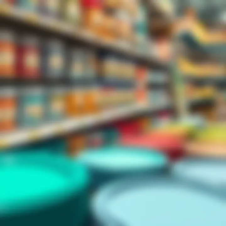 Store shelf with various paint types