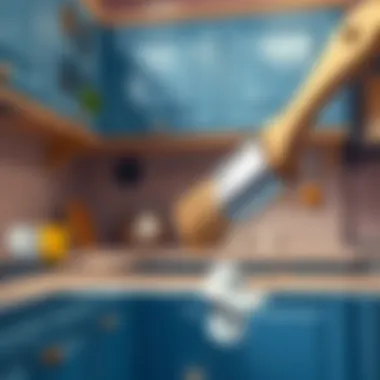 Close-up of brush applying paint to kitchen cabinets