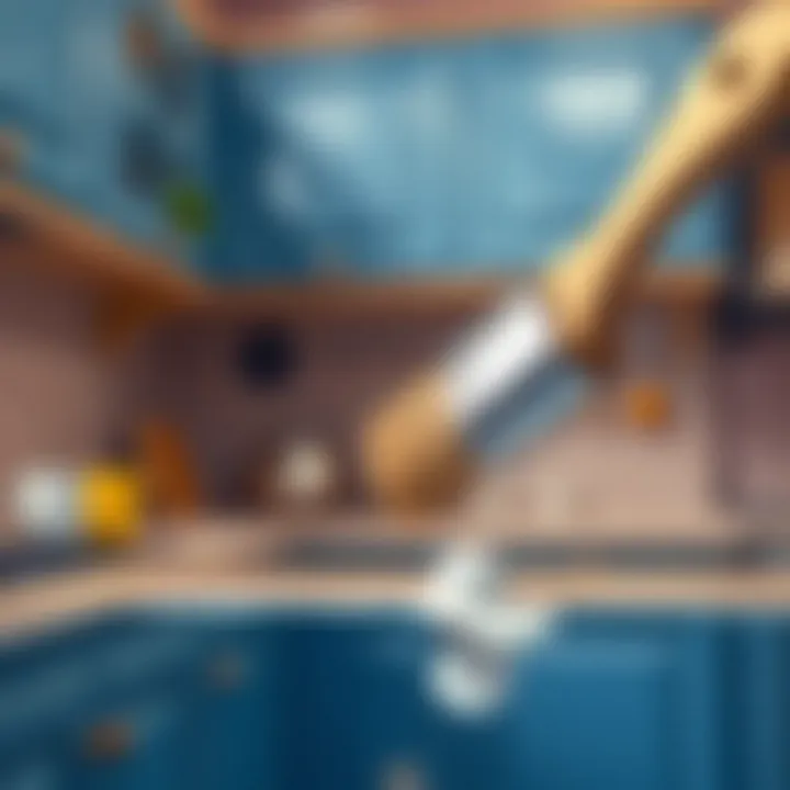 Close-up of brush applying paint to kitchen cabinets