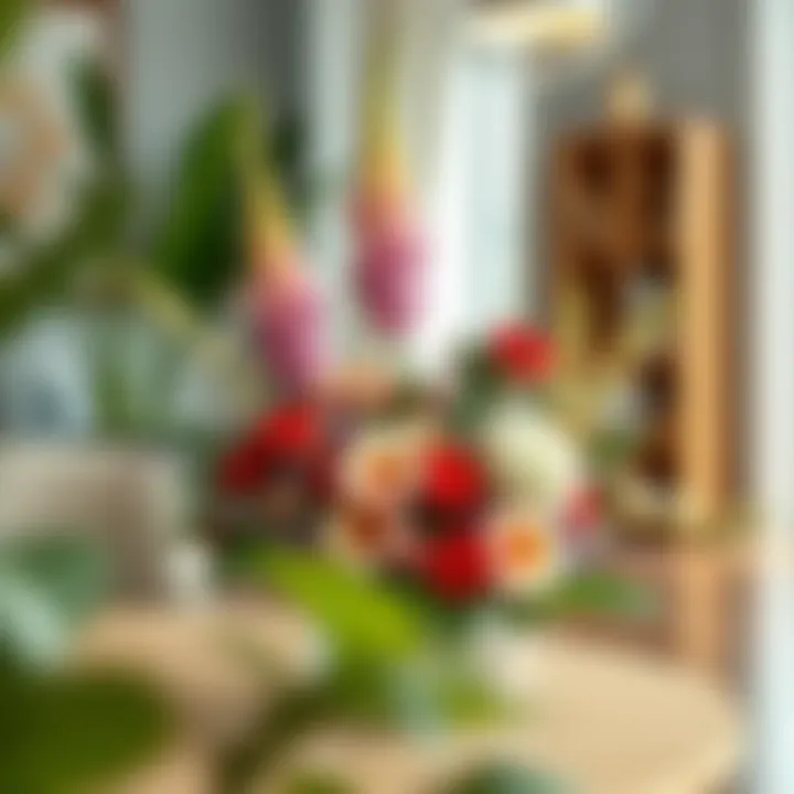 A beautifully arranged indoor flower display enhancing home decor