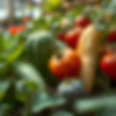 Close-up of seasonal vegetables in a garden setting