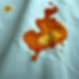 A close-up view of a tea stain on fabric