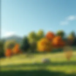 A serene landscape showcasing a variety of trees in different seasons