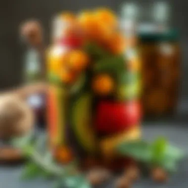 A Jar of Flavorful Pickled Vegetables Final jar of pickled vegetables with spices