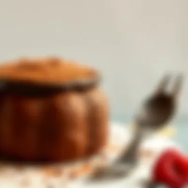 Finished chocolate souffle dusted with cocoa powder