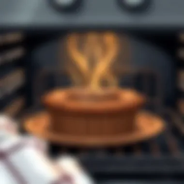 Chocolate souffle rising in the oven