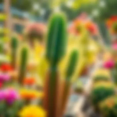 A vibrant elongated cactus in a well-lit garden environment