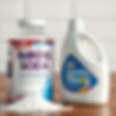 Baking soda placed next to laundry detergent for effective cleaning