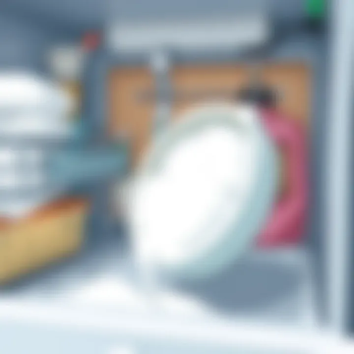 Close-up of detergent drawer being cleaned with baking soda