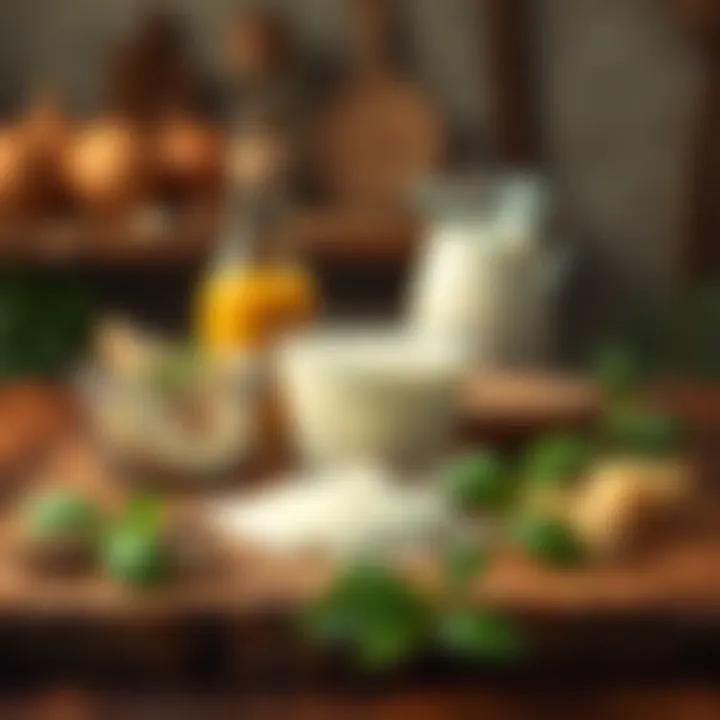 Ingredients for yogurt making on a wooden table